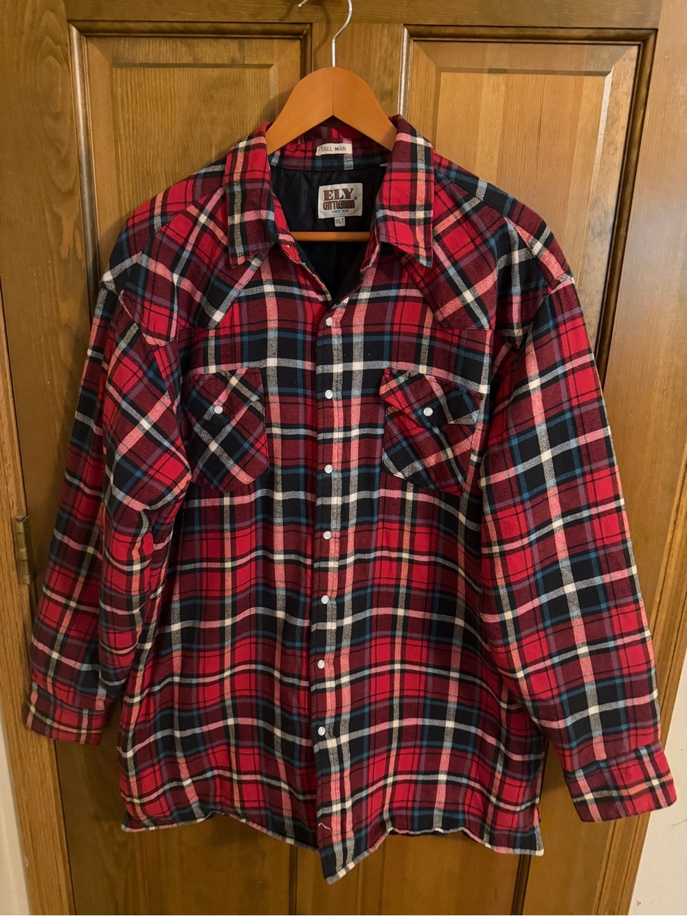 Ely Cattleman Quilted Lined Flannel Shirt Jacket Pearl Snap Plaid XLT